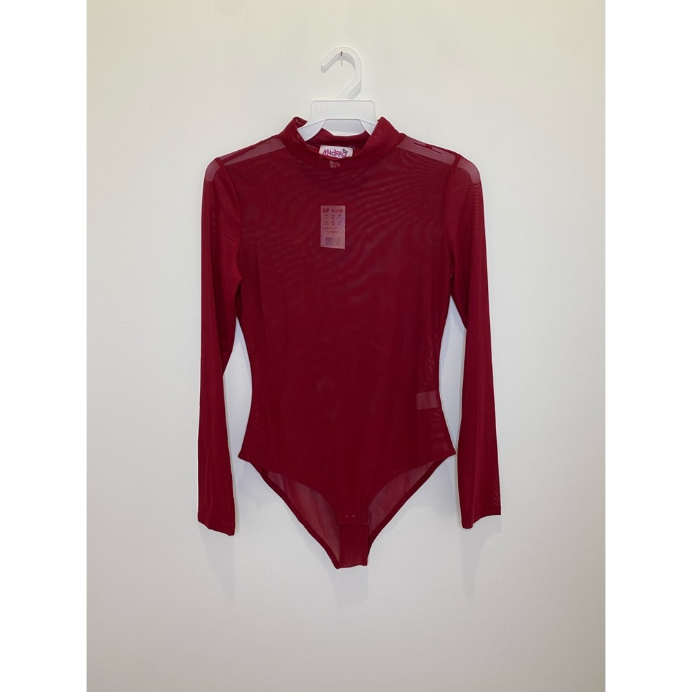 Burgundy mesh bodysuit